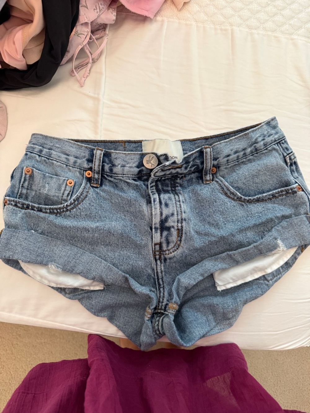 One Teaspoon Light Blue Rolled Hem Denim Shorts